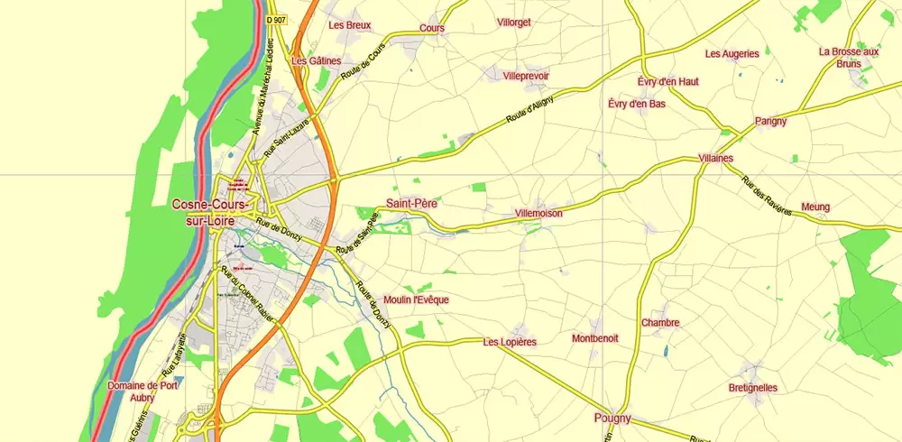 Bourgogne France Vector Map exact extra detailed All Roads Cities Towns map editable Layered Adobe Illustrator