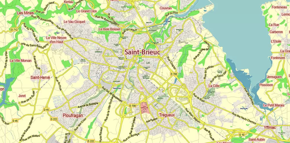 Bretagne France PDF Vector Map exact extra detailed All Roads Cities Towns map editable Layered Adobe PDF