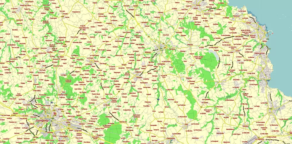 Bretagne France PDF Vector Map exact extra detailed All Roads Cities Towns map editable Layered Adobe PDF