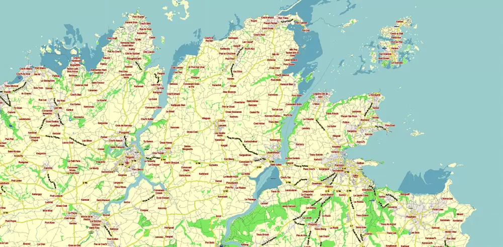 Bretagne France PDF Vector Map exact extra detailed All Roads Cities Towns map editable Layered Adobe PDF