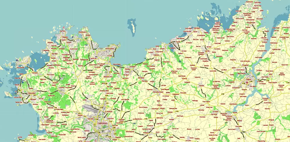 Bretagne France PDF Vector Map exact extra detailed All Roads Cities Towns map editable Layered Adobe PDF