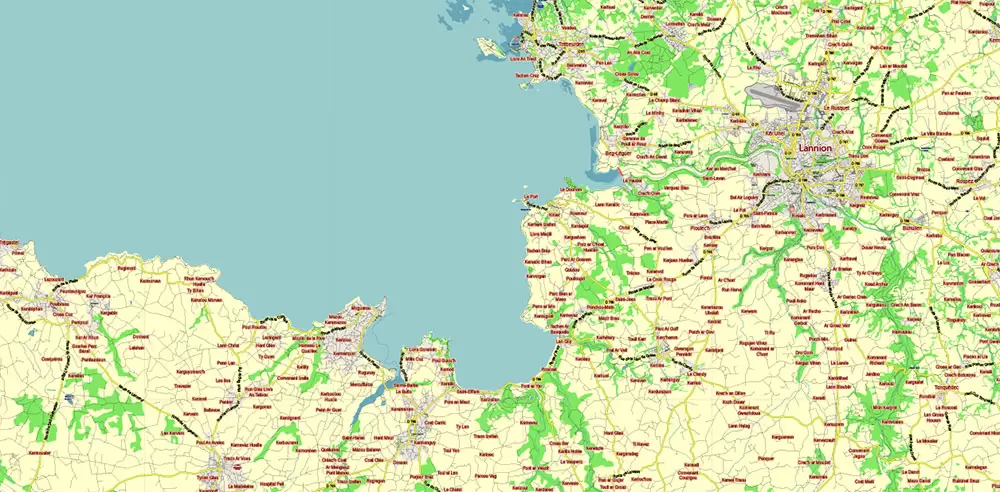 Bretagne France PDF Vector Map exact extra detailed All Roads Cities Towns map editable Layered Adobe PDF
