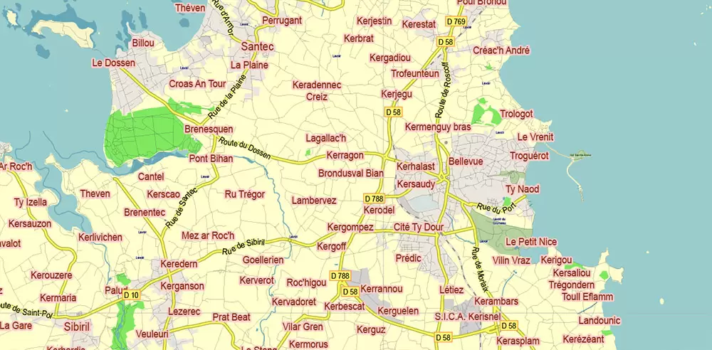 Bretagne France PDF Vector Map exact extra detailed All Roads Cities Towns map editable Layered Adobe PDF