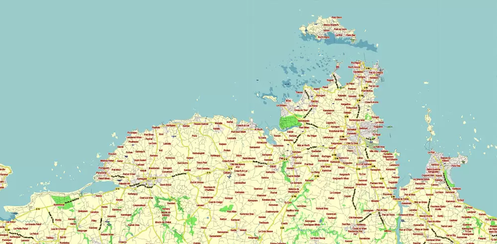 Bretagne France PDF Vector Map exact extra detailed All Roads Cities Towns map editable Layered Adobe PDF
