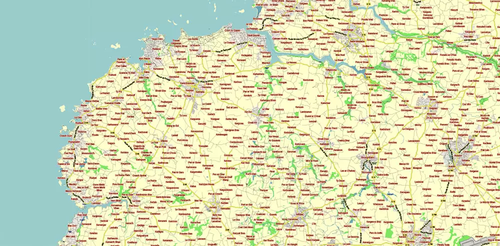 Bretagne France PDF Vector Map exact extra detailed All Roads Cities Towns map editable Layered Adobe PDF