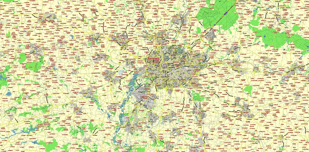 Bretagne France PDF Vector Map exact extra detailed All Roads Cities Towns map editable Layered Adobe PDF