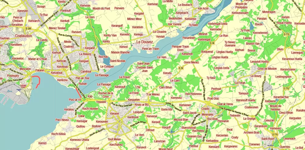 Bretagne France PDF Vector Map exact extra detailed All Roads Cities Towns map editable Layered Adobe PDF