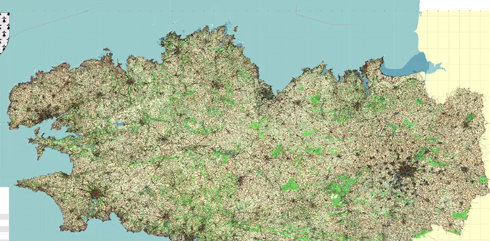 Bretagne France PDF Vector Map exact extra detailed All Roads Cities Towns map editable Layered Adobe PDF