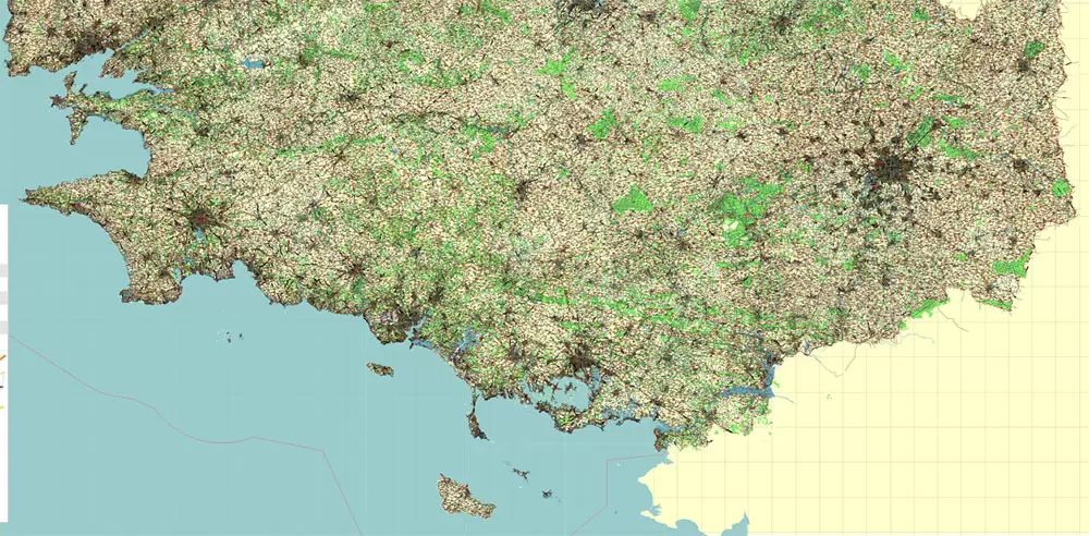 Bretagne France PDF Vector Map exact extra detailed All Roads Cities Towns map editable Layered Adobe PDF