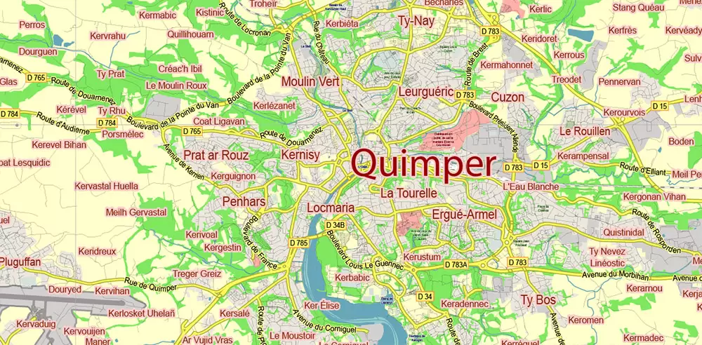 Bretagne France PDF Vector Map exact extra detailed All Roads Cities Towns map editable Layered Adobe PDF