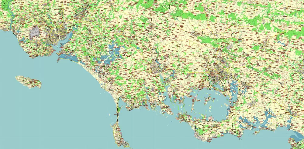 Bretagne France PDF Vector Map exact extra detailed All Roads Cities Towns map editable Layered Adobe PDF