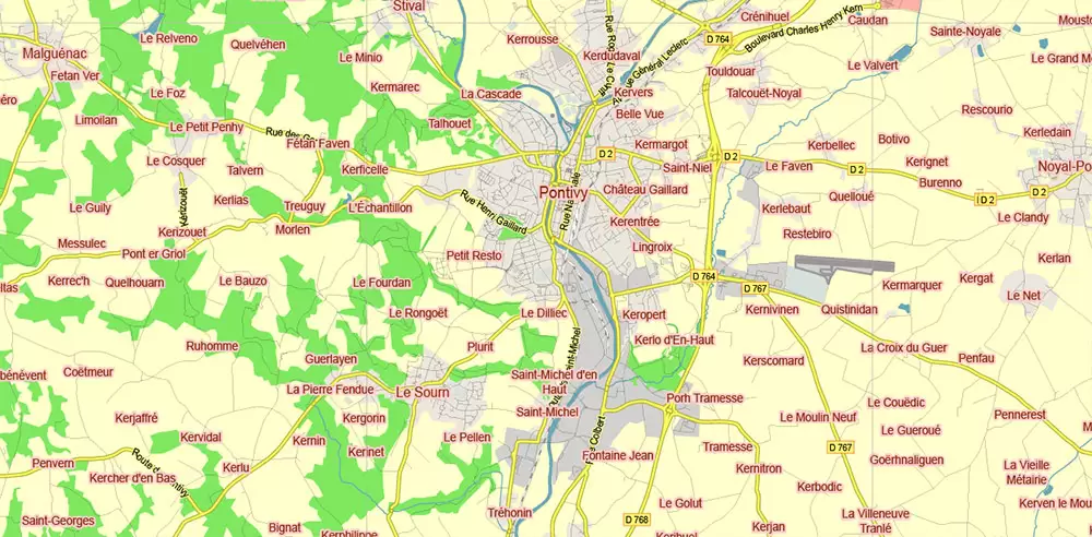 Bretagne France PDF Vector Map exact extra detailed All Roads Cities Towns map editable Layered Adobe PDF