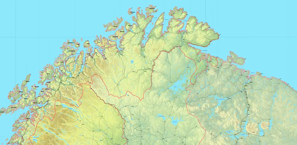 Europe Mercator Projection Political + Relief Vector Map High detailed fully editable, Adobe Illustrator