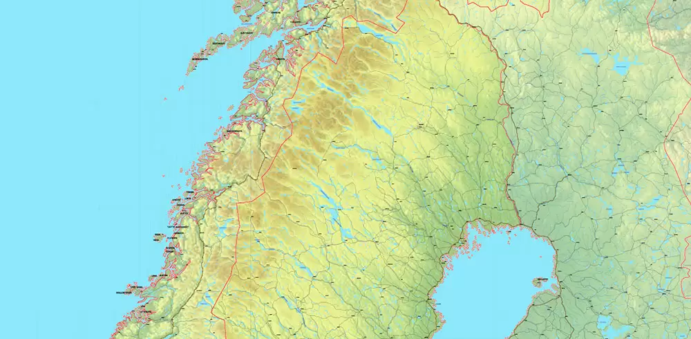 Europe Mercator Projection Political + Relief Vector Map High detailed fully editable, Adobe Illustrator
