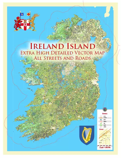 Ireland Full High Detailed Vector Map All Roads Editable Layered Adobe Illustrator