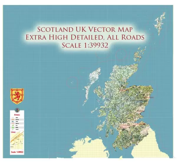 Scotland UK Full High Detailed Vector Map All Roads Editable Layered Adobe Illustrator