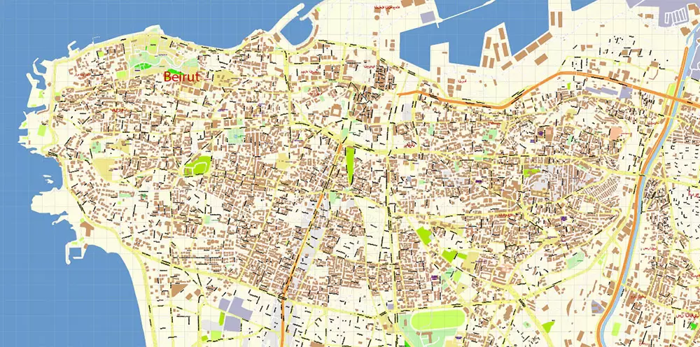 Beirut Lebanon PDF Vector Map 1971 high detailed layered Adobe PDF