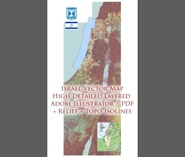 Israel Extra High Detailed vector map - admin aread, roads, relief, topo isolines Adobe Illustrator
