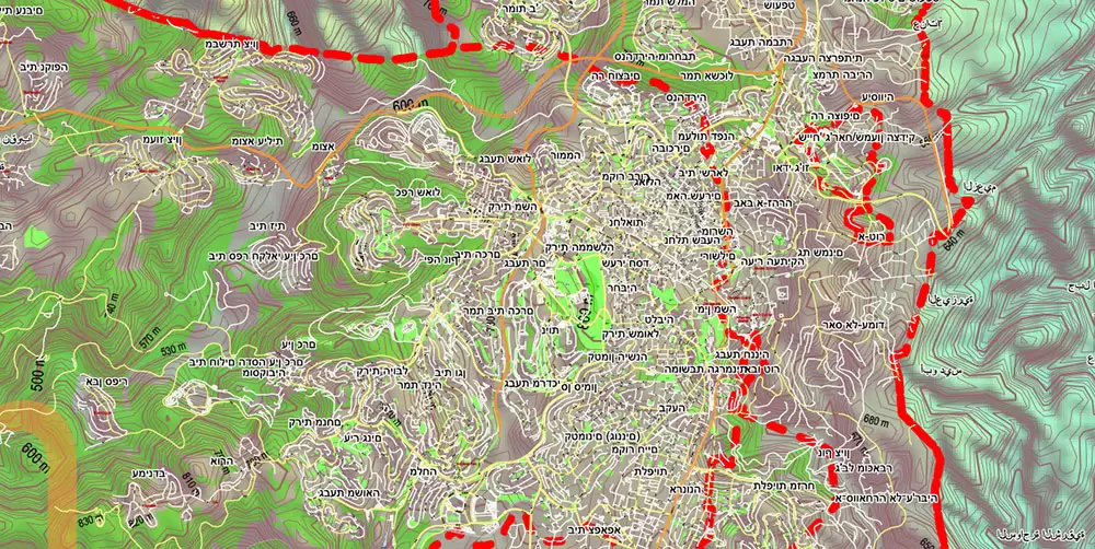Israel Extra High Detailed vector map - admin aread, roads, relief, topo isolines Adobe Illustrator