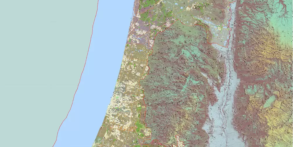 Israel Extra High Detailed vector map - admin aread, roads, relief, topo isolines Adobe Illustrator
