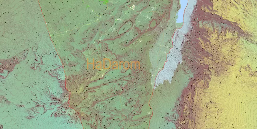 Israel Extra High Detailed vector map - admin aread, roads, relief, topo isolines Adobe Illustrator