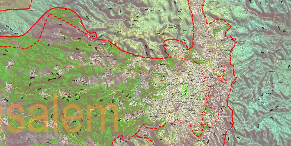 Israel Extra High Detailed vector map - admin aread, roads, relief, topo isolines Adobe Illustrator