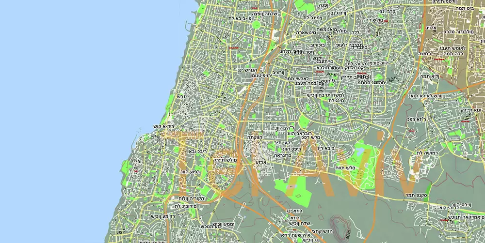 Israel Extra High Detailed vector map - admin aread, roads, relief, topo isolines Adobe Illustrator