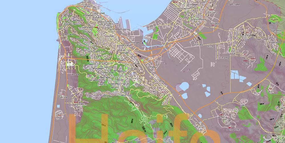 Israel Extra High Detailed vector map - admin aread, roads, relief, topo isolines Adobe Illustrator