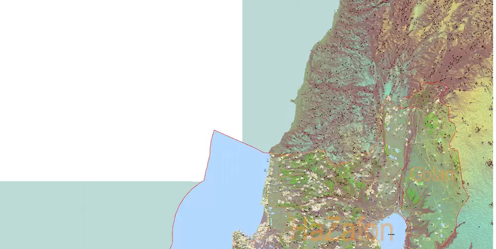 Israel Extra High Detailed vector map - admin aread, roads, relief, topo isolines Adobe Illustrator