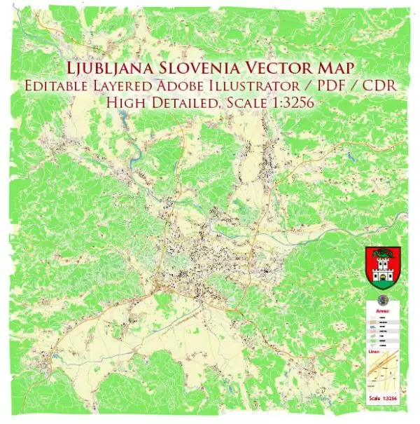 Ljubljana Slovenia Vector Map high detailed layered Adobe Illustrator