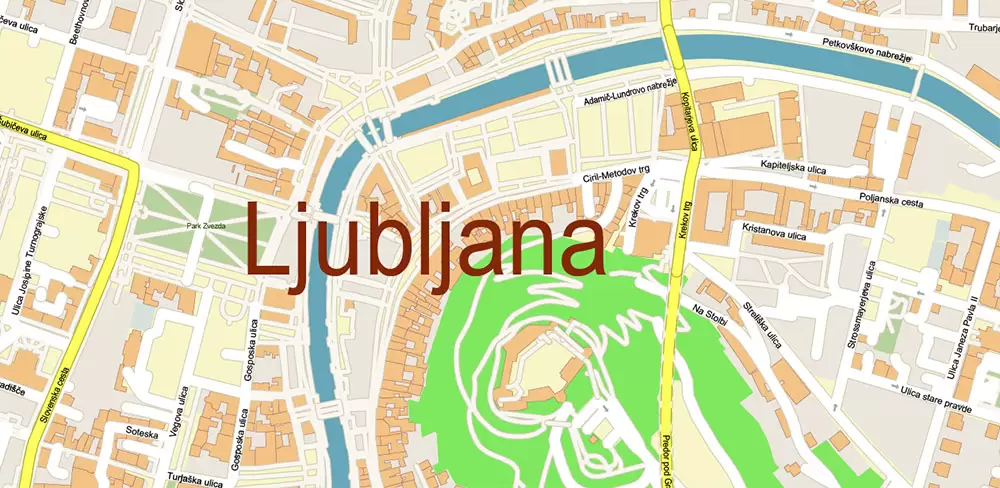 Ljubljana Slovenia Vector Map high detailed layered Adobe Illustrator