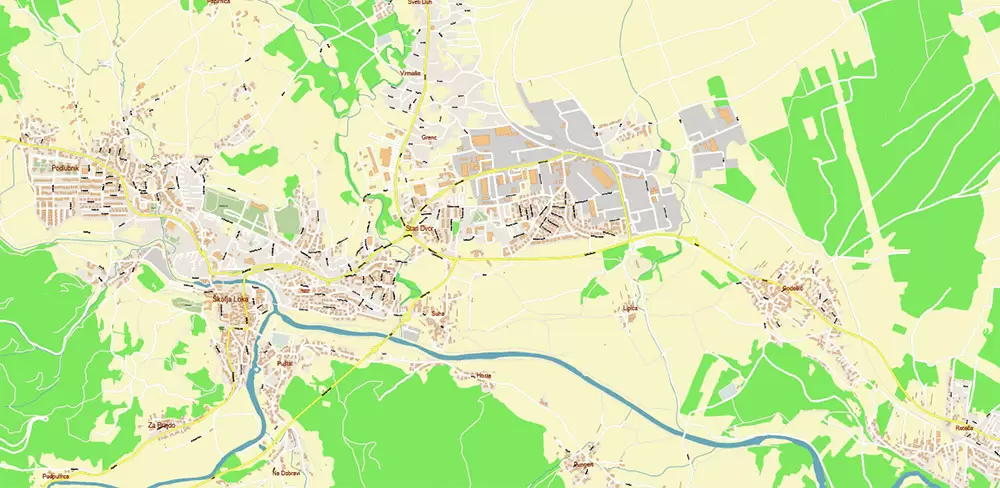 Ljubljana Slovenia Vector Map high detailed layered Adobe Illustrator