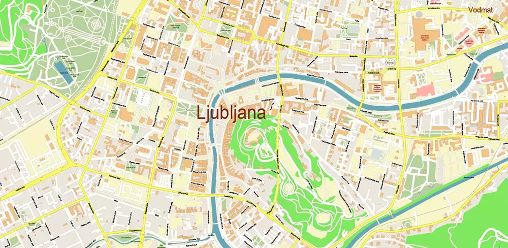 Ljubljana Slovenia Vector Map high detailed layered Adobe Illustrator