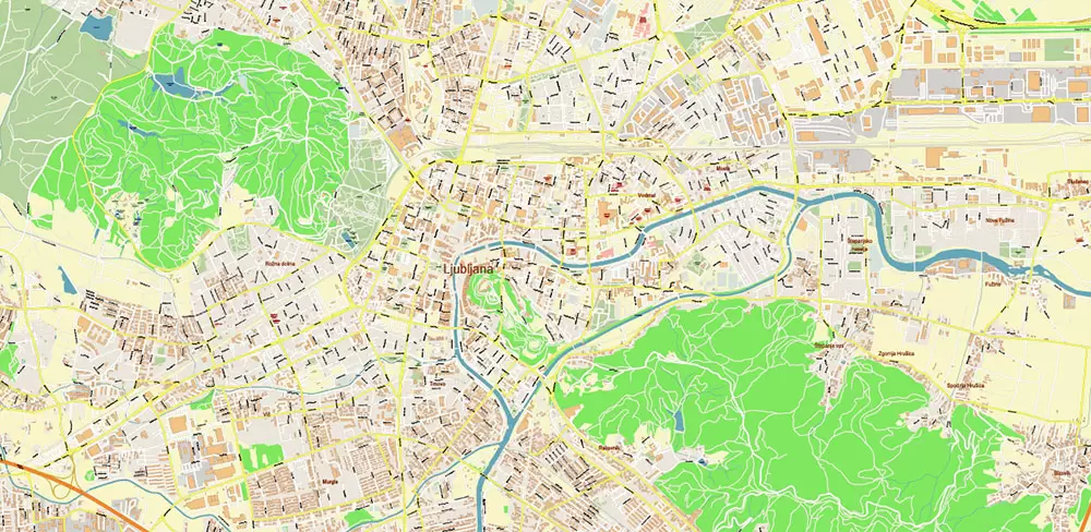 Ljubljana Slovenia Vector Map high detailed layered Adobe Illustrator