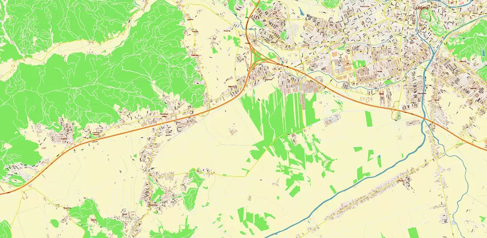 Ljubljana Slovenia Vector Map high detailed layered Adobe Illustrator