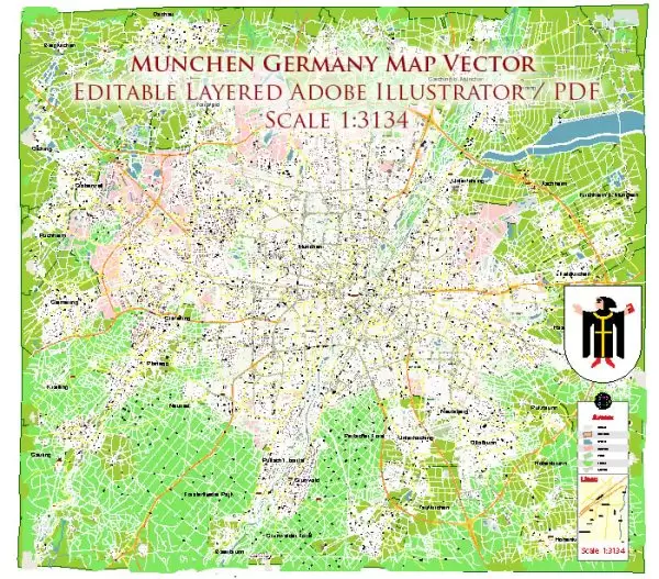 Munchen Germany Vector Map 1971 high detailed layered Adobe Illustrator