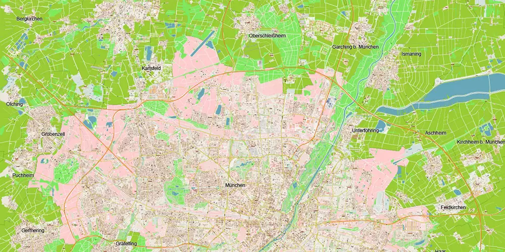 Munchen Germany Vector Map 1971 high detailed layered Adobe Illustrator