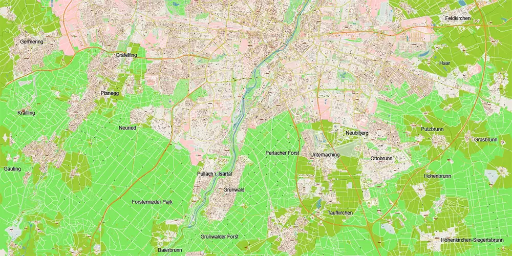 Munchen Germany Vector Map 1971 high detailed layered Adobe Illustrator
