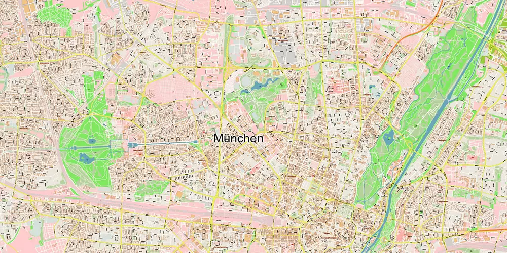 Munchen Germany Vector Map 1971 high detailed layered Adobe Illustrator