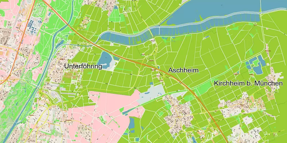 Munchen Germany Vector Map 1971 high detailed layered Adobe Illustrator