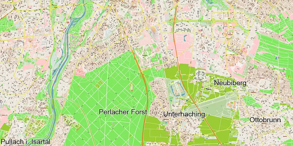 Munchen Germany Vector Map 1971 high detailed layered Adobe Illustrator