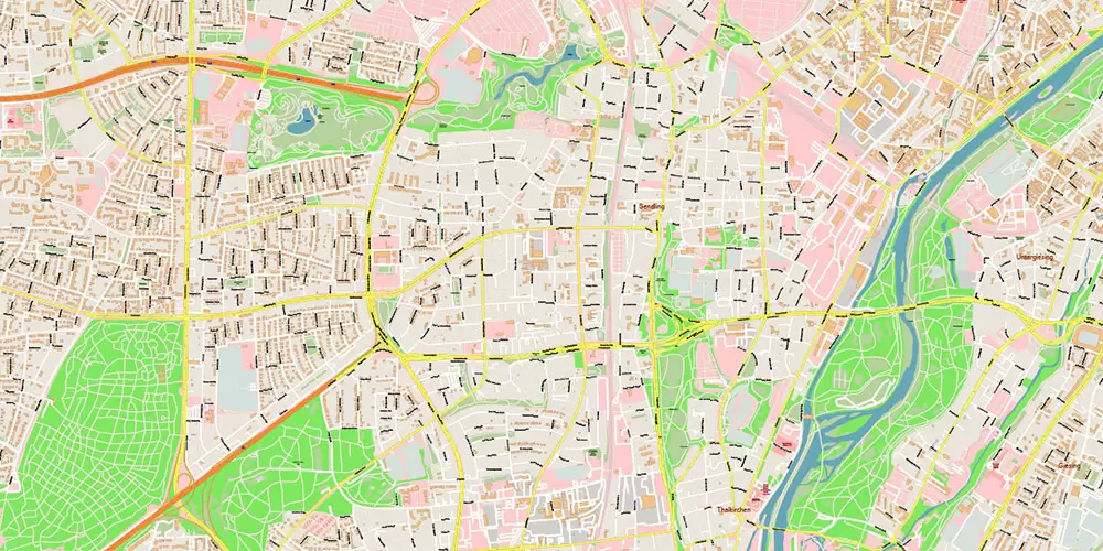 Munchen Germany Vector Map 1971 high detailed layered Adobe Illustrator