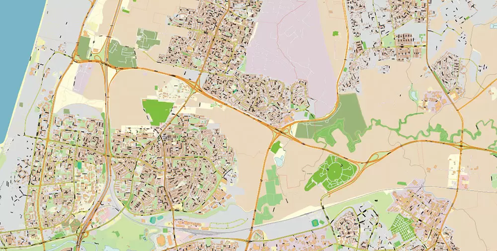 Tel Aviv Israel PDF Vector Map 1971 high detailed layered Adobe PDF (latin + hebrew names)