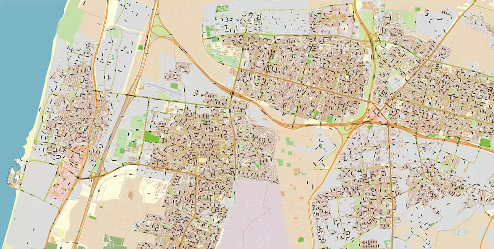 Tel Aviv Israel PDF Vector Map 1971 high detailed layered Adobe PDF (latin + hebrew names)