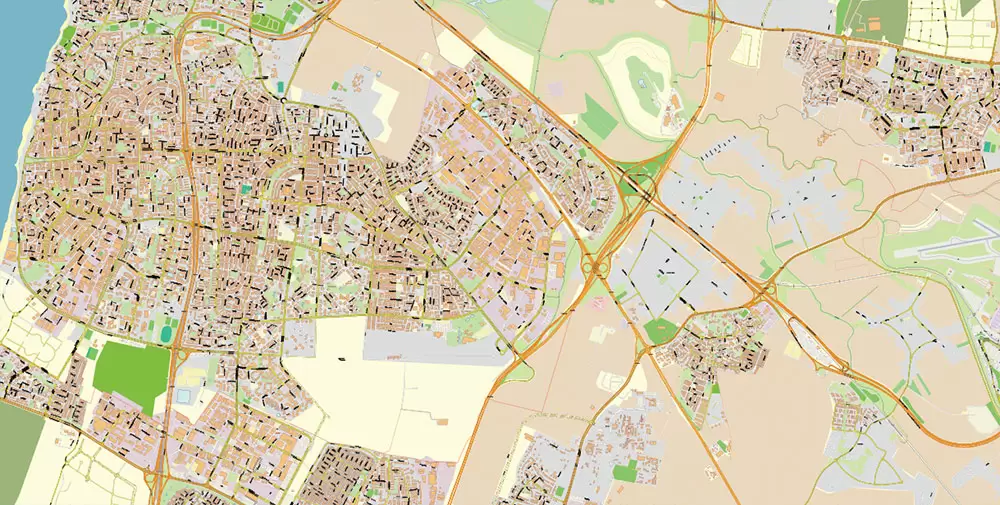 Tel Aviv Israel PDF Vector Map 1971 high detailed layered Adobe PDF (latin + hebrew names)