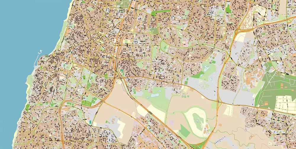 Tel Aviv Israel PDF Vector Map 1971 high detailed layered Adobe PDF (latin + hebrew names)