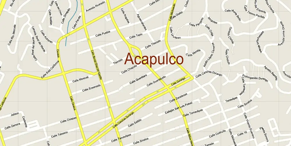 Acapulco area Mexico Vector Map exact high detailed editable layered Adobe Illustrator