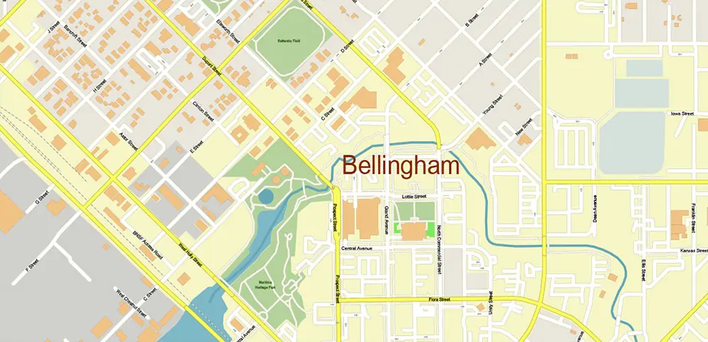 Bellingham Washington US PDF Vector Map exact high detailed editable layered Adobe PDF