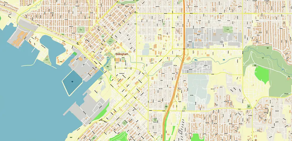 Bellingham Washington US PDF Vector Map exact high detailed editable layered Adobe PDF