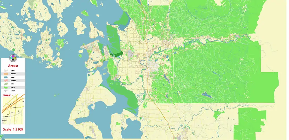 Bellingham Washington US PDF Vector Map exact high detailed editable layered Adobe PDF